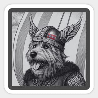 Cute Black and White Viking dog Norway Flag Sticker